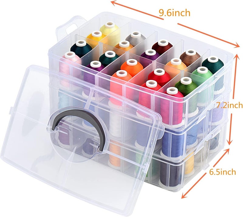 Simthread 63-Color Embroidery Thread Kit â€“ 63 Spools 550 Yards Each, 40WT Polyester Thread with 3-Layer Stackable Box, Bobbins & Tools â€“ Compatible with Brother, Janome, Babylock and More - Image 3